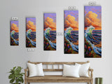 Wave, Sunset, Surf, Ocean, Canvas Print, dramatic wave crashing painting, sunset surf wall art, vibrant beach decor, surf shack canvas