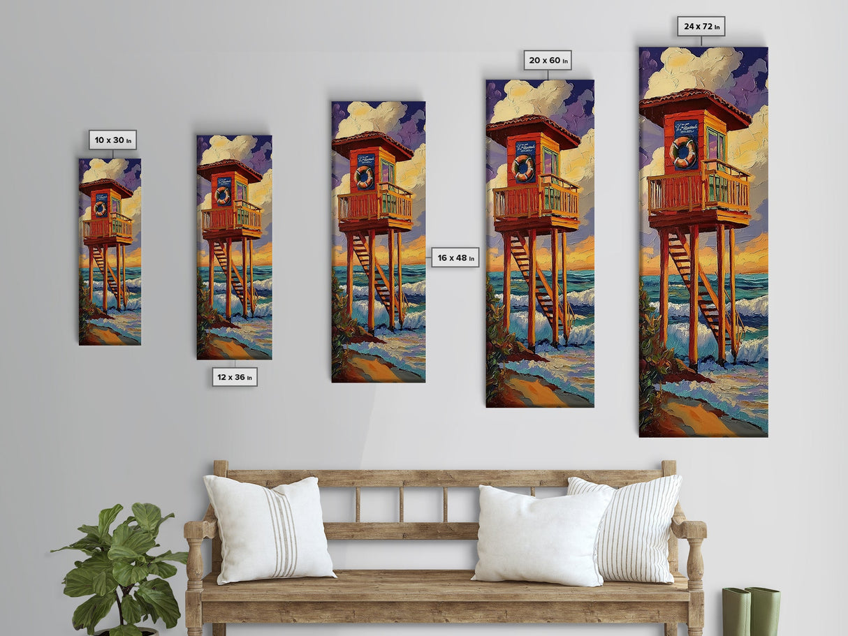 Lifeguard, Tower, Ocean, Surf, Framed Canvas Print, Beach House Wall Art, Coastal Summer Decor, Nautical Living Room Style, Ocean Vibe Art