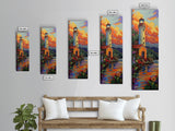 Lighthouse, Mountains, Sunset, Water, Framed Canvas Print, Coastal Landscape Wall Art, Nautical Home Decor, Vibrant Living Room Artwork