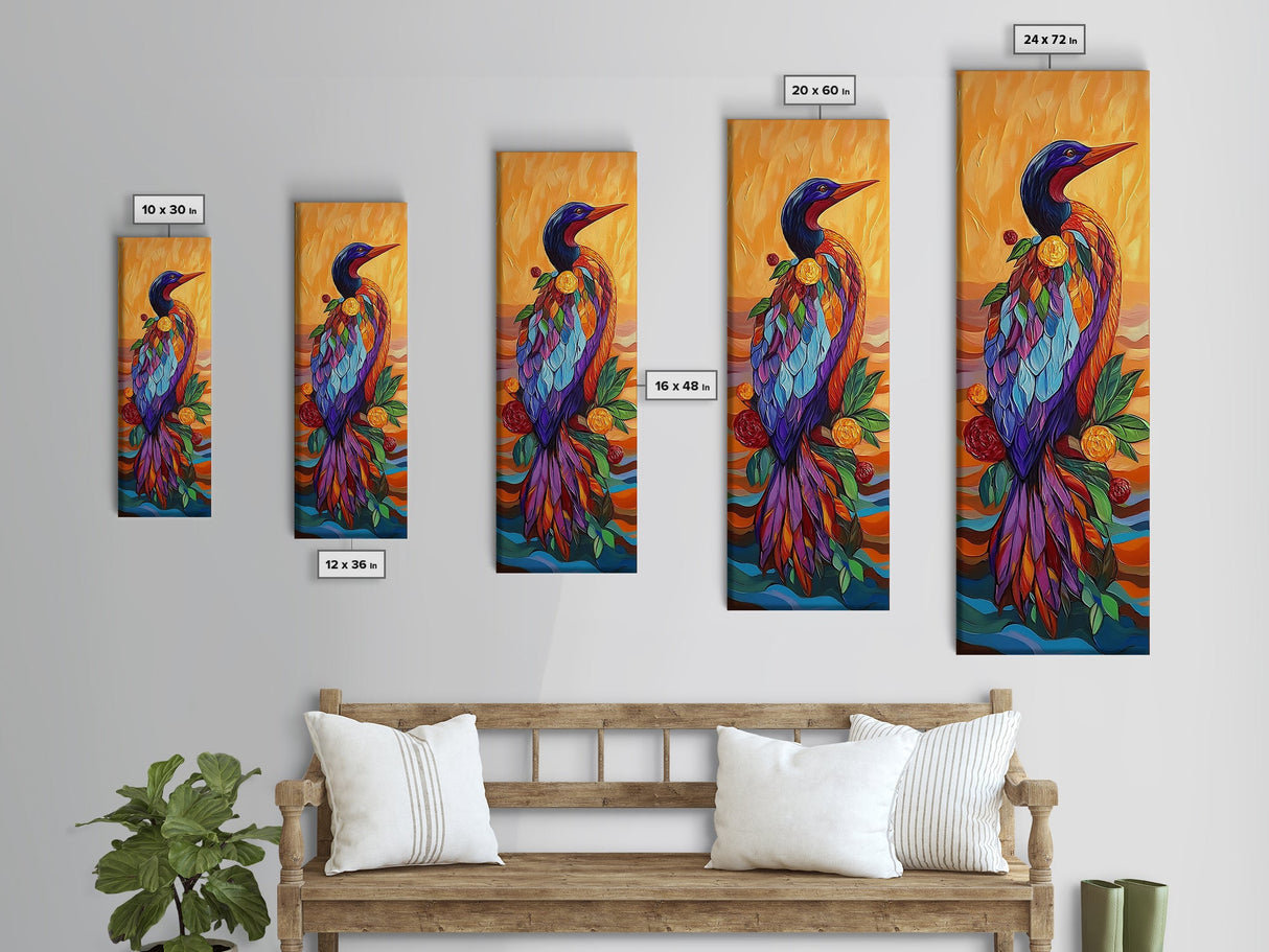 Bird, Colorful, Floral, Elegant, Framed Canvas Print exotic bird painting living room wall art bold colorful feathers tropical boho art