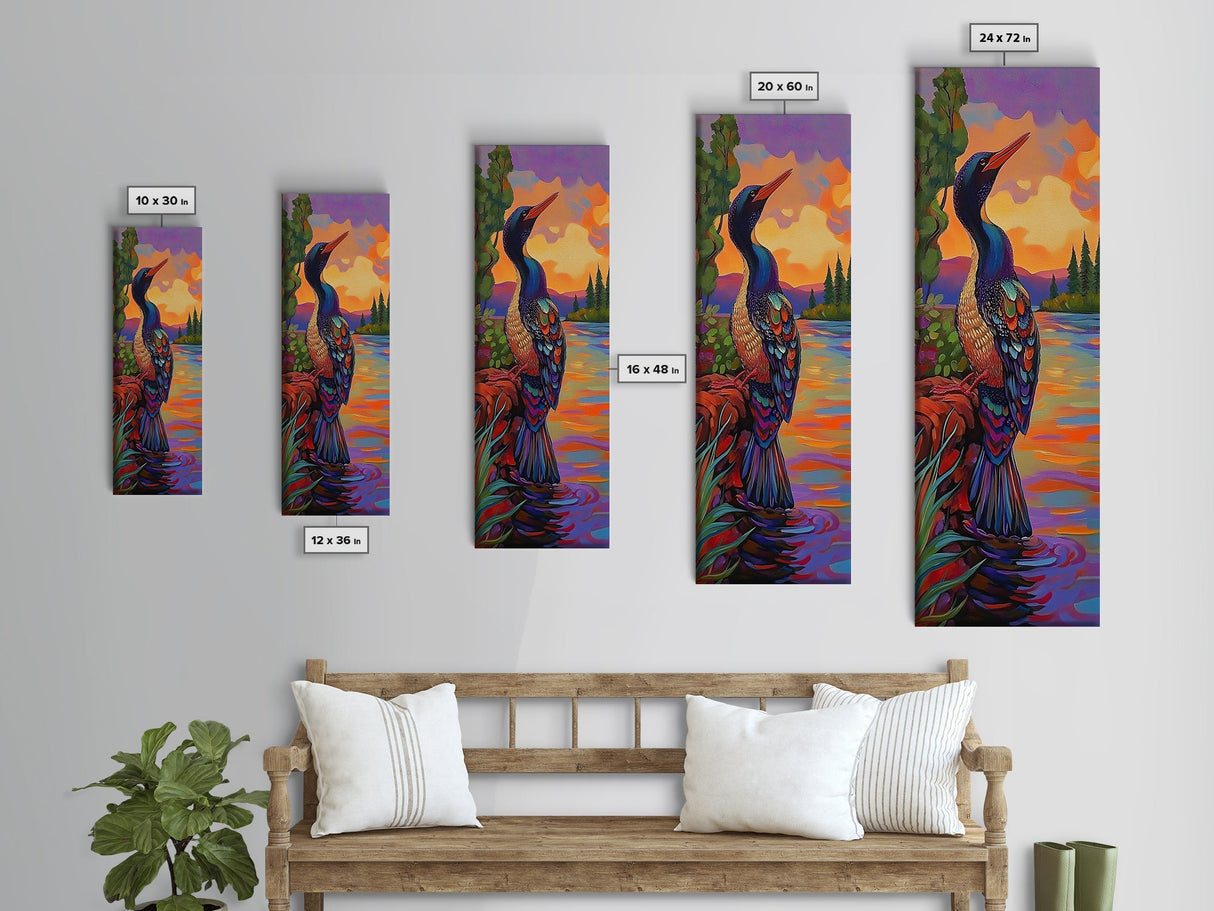 Sunset, Lake, Bird, Nature, Framed Canvas Print vibrant lakeside bird wall decor colorful boho birdwatching themed bedroom wall art