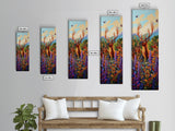 Elk, Meadow, Nature, Art, Framed Canvas Print featuring deer herd in wildflowers, cozy lodge style, Autumn cabin decor, rustic wall art
