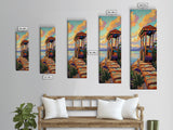 Wagon, Desert, Sunset, Vibes, Framed Canvas Print with rustic colorful wagon, boho western decor, entryway wall art, farmhouse aesthetic