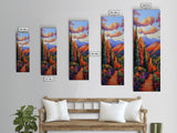 Desert, Mountains, Bold, Colors, Framed Canvas Print with red rock trail, southwest boho decor, hallway art, vibrant mountain landscape