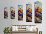 Majestic, Peak, River, Valley, Framed Canvas Print with dramatic alpine scenery, rustic lodge wall decor, fall landscape, nature art