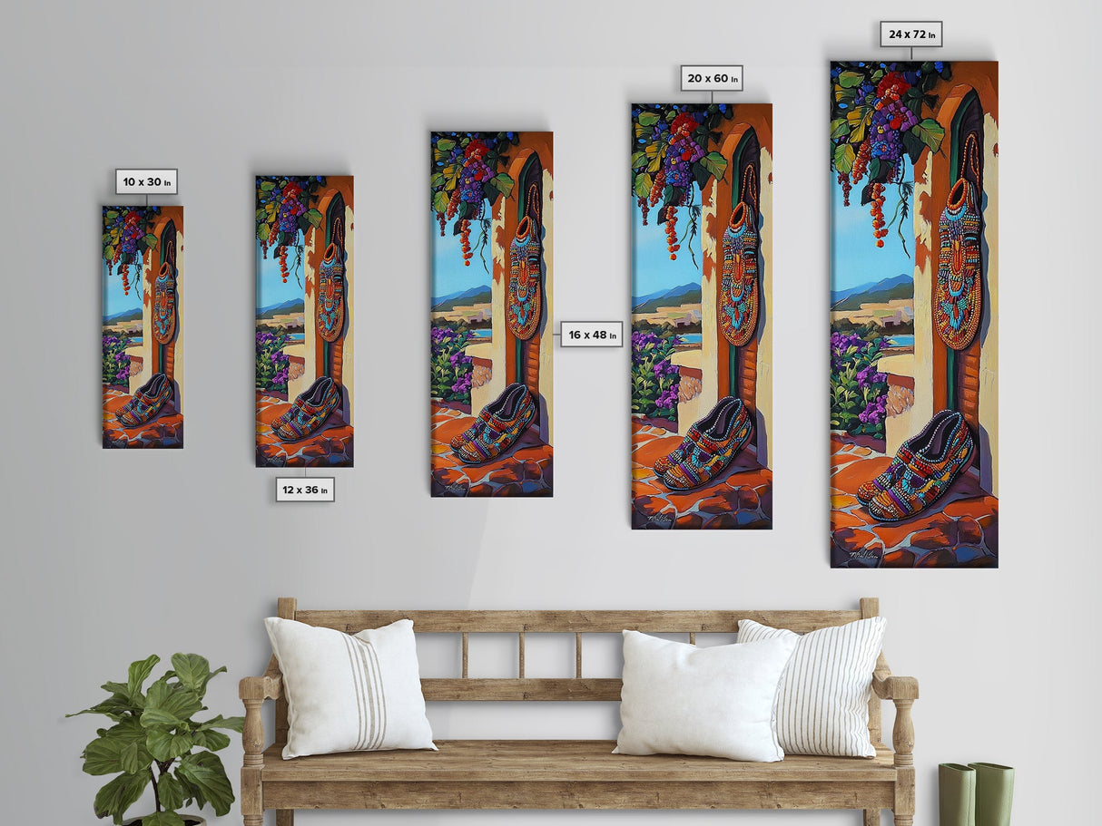 Shoes, Beads, Southwest, Colorful Beaded Footwear Canvas Print, Rustic Southwestern Decor, Entryway Wall Art, Boho Mexican Style