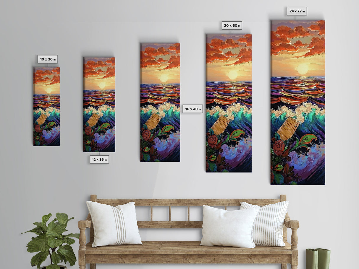 Sunset Waves, Ocean Art, Bold Coastal Seascape, Nautical Wall Decor, Vibrant Beach Vibes, Living Room Accent, Framed Canvas Print