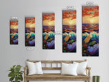 Sunset Waves, Ocean Art, Bold Coastal Seascape, Nautical Wall Decor, Vibrant Beach Vibes, Living Room Accent, Framed Canvas Print