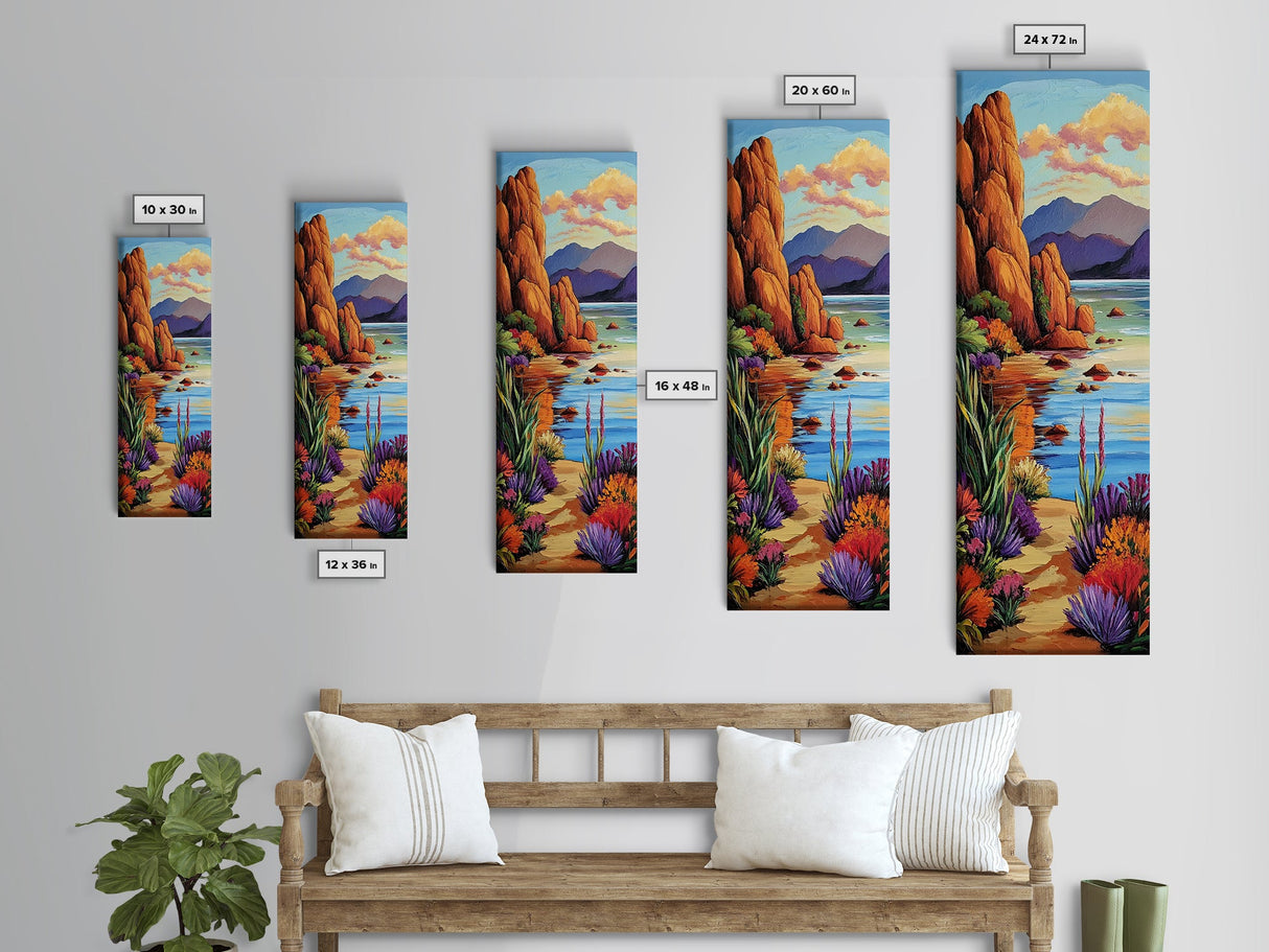 Red Rocks, Calm Bay, Desert Coastline Art, Southwestern Landscape Wall Decor, Rustic Nature Scene, Canvas Print