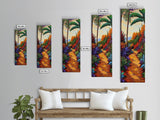 Tropical Pathway, Palms, Jungle Walkway Framed Canvas Print, Bohemian Wall Art, Bedroom Botanical Decor, Vibrant Nature Illustration