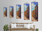 Fence Desert, Colorful, Southwest Boho Vibes Framed Canvas Print, Rustic Living Room Art, Eclectic Wall Decor, Vibrant Folk Style