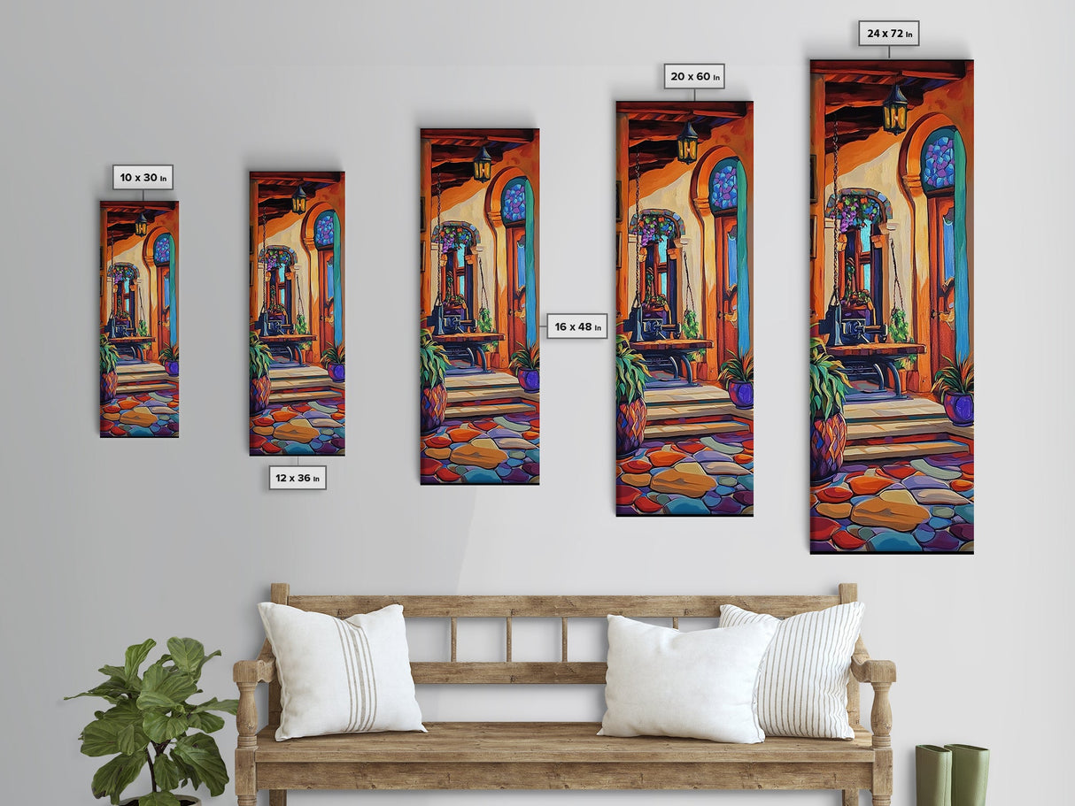 Spanish Rustic Courtyard Art, Framed Canvas Print vibrant Mexican home decor, boho kitchen wall art, hacienda inspired, warm earthy tones