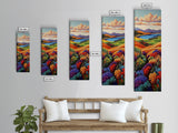 Wildflower Valley, Hillside, Sunset – Canvas Print fall landscape, boho decor, living room wall art, colorful nature art, autumn painting