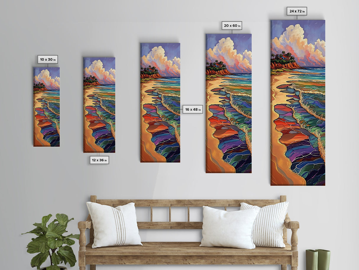 Tropical Beach, Sunset, Color Waves Canvas Print, Vibrant Ocean Art, Coastal Kitchen Wall Decor, Bohemian Island Landscape