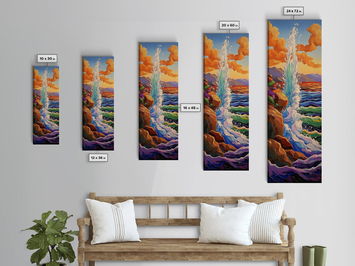 Ocean Wave, Cliff, Canvas Print, Dramatic Seaside Landscape Wall Art, Sunset Coastal Decor, Bold Nature Living Room Accent