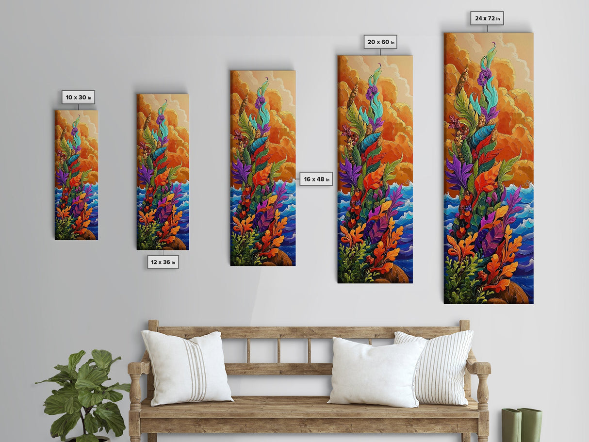 Seaweed Ocean, Abstract, Framed Canvas Print, Vibrant Coastal Kitchen Wall Art, Ocean Inspired Boho Decor, Underwater Garden Style