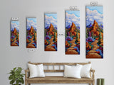 Trail Path, Wildflowers, Mountain View, Nature Escape Scene, Framed Canvas Print, Rustic Boho Wall Art, Cabin Entryway Decor
