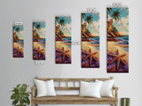 Starfish Beach, Tropical, Canvas Print, Coastal starfish painting with vivid shore and ocean view, beach house decor, guest room wall art