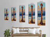 Coastal Totem, Bold, Art, Framed Canvas Print tropical tribal decor, ocean beach vibes, colorful surfside pole painting, seaside living room