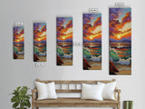 Sunset Seascape, Waves, Ocean Framed Canvas Print vivid wave crashing art, colorful sky landscape, modern coastal art, beach house decor
