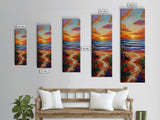 Path Beach, Sunset, Tropical Canvas Print scenic path to ocean wall decor, vibrant beach sunset artwork, tropical boho art, entryway art