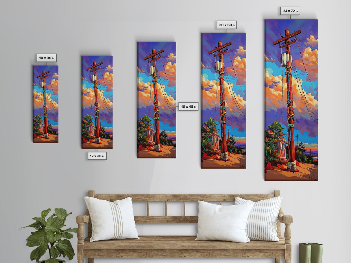 Telephone Pole, Sunset, Framed Canvas Print, Urban Wall Art, Southwest Landscape Decor, Colorful Street Scene, Eclectic Room Accent