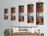 Trees Shoreline,Sunset,Serene — Framed Canvas Print, coastal nature wall art, tropical autumn decor, landscape painting, living room artwork