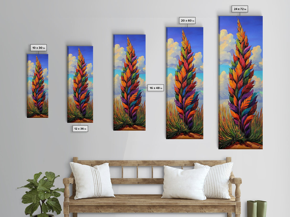 Rainbow Plant, Bold Nature, Vertical Leaf Art, Framed Canvas Print, Bright Boho Home Decor, Eclectic Bedroom Art, Colorful Botanical Art