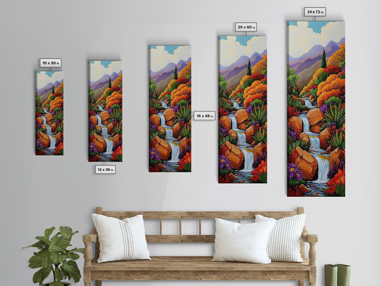 Waterfall Garden, Autumn Colors, Mountain Landscape Art, Framed Canvas Print, Nature Scene Wall Decor, Cozy Living Room Accent
