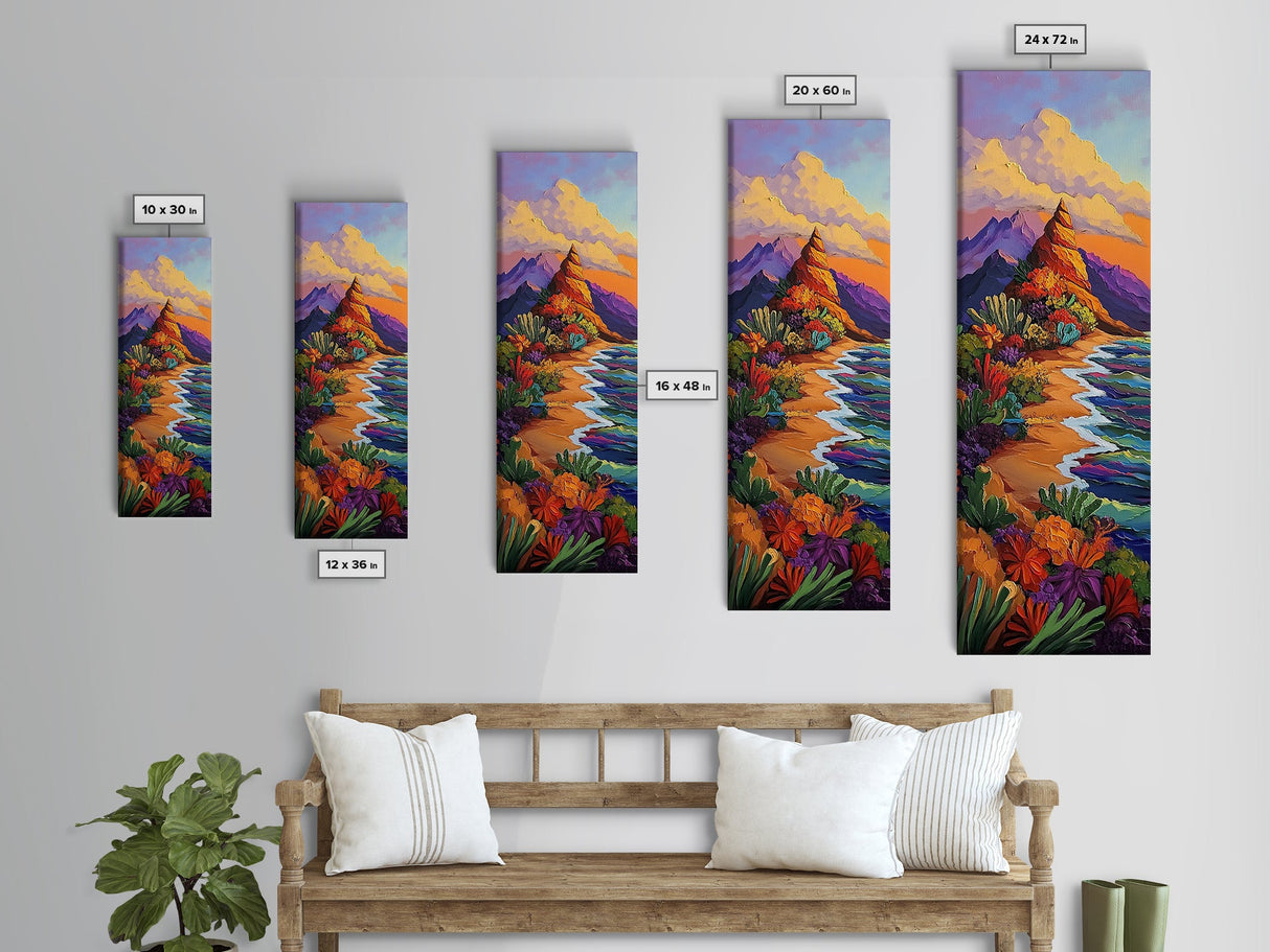 Desert Bloom, Cactus Garden, Colorful Mountain Art, Framed Canvas Print, Vibrant Southwestern Wall Decor, Fall Living Room Accent