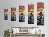 Colorful Boat, Sunset Sea, Vibrant Ocean Scene, Framed Canvas Print, Coastal Wall Decor, Eclectic Living Room Art, Nautical Wall Art