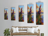 Feather Grass, Sunset Field, Colorful Coastal Landscape, Framed Canvas Print, Boho Bedroom Wall Art, Nature Inspired Living Room Decor