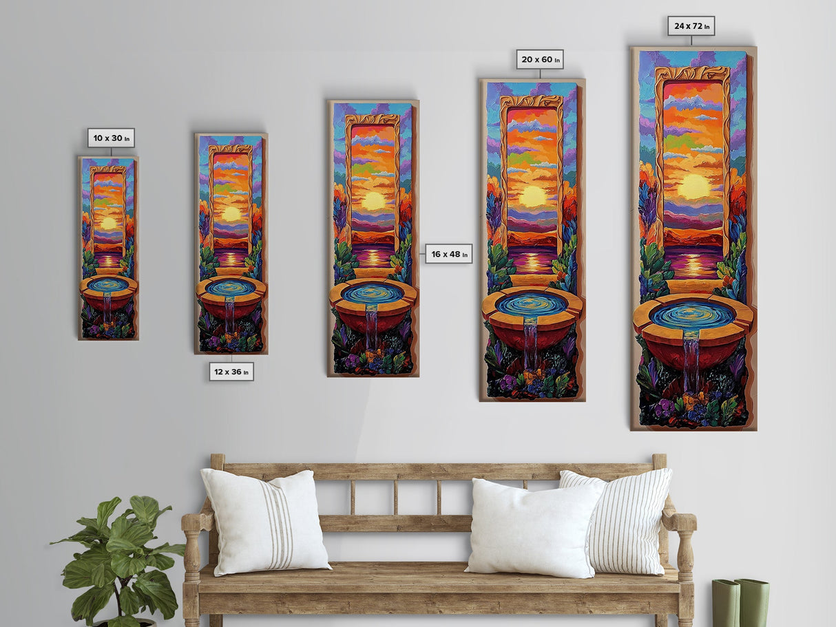 Sunset Portal, Water Fountain, Mystical Dreamscape, Framed Canvas Print, Fantasy Wall Decor, Spiritual Living Room Art, Surreal Vibe