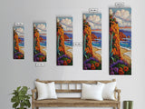 Ocean Cliff, Bloom, Sunset, Canvas Print, colorful coastal painting, fall flower art, boho beach house wall art, living room decor