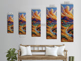 Dunes River, Mountains, Sunset, Framed Canvas Print, southwestern art, fall landscape painting, rustic home hallway wall decor