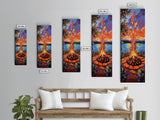 Campfire Flames, Sunset Lake – Rustic Firepit Wall Art, Cozy Cabin Vibes, Autumn Nature Scene, Framed Canvas Print, Lodge Decor