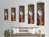 Autumn Pathway, Forest, Nature — Framed Canvas Print of scenic forest path with fall trees, cozy rustic living room wall decor, woodland art