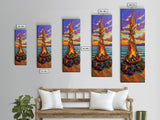 Vibrant Campfire, Sunset Beach – Colorful Beach Bonfire Painting, Fall Outdoor Wall Art, Framed Canvas Print, Cabin Living Room Style