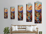 Canyon Sunset, Waterfall Calm, Framed Canvas Print, dramatic mountain wall art, nature inspired living room decor, colorful scenic landscape
