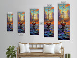 Pirate Ship, Sunset Ocean, Framed Canvas Print, nautical wall art, sailing adventure painting, moody seascape decor, office or den wall art