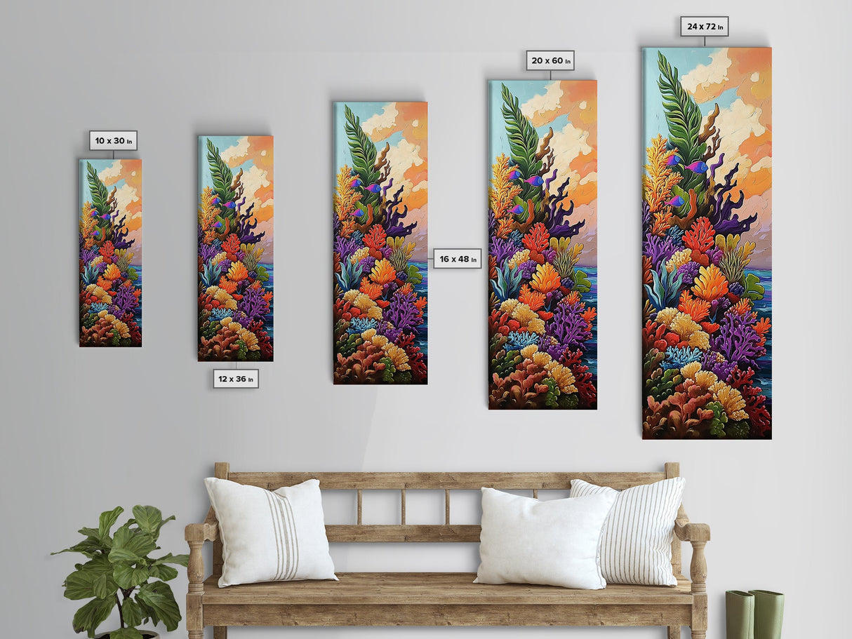 Tropical Coral Reef Fish, Canvas Print Vibrant ocean nursery decor, undersea reef painting, coastal home accent, tropical boho style artwork