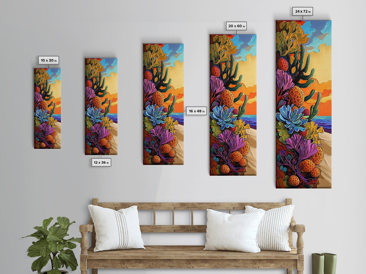 Sunset Desert Plants Cactus, Canvas Print Autumn desert landscape art, bohemian southwest vibes, living room wall art, bold nature textures