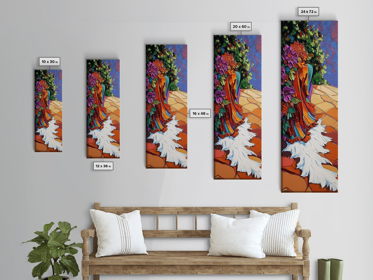 Garden Flowing, Flowers Path, Framed Canvas Print, floral hallway wall art, textured painting, boho botanical decor, whimsical home accent
