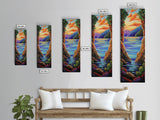 Mountain Canyon Sunset Water, Canvas Print, Sunset wall art, serene canyon lake painting, nature inspired hallway decor, boho peaceful print