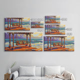 Swing Ocean, Sunset, Relaxing Coastal Art Canvas Print, Beach Swing Decor, Vibrant Seaside Living Room Wall Art, Boho Style