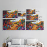 Autumn Pathway, Forest, Flowers, Framed Canvas Print fall landscape painting, nature wall art, rustic cabin decor, living room art