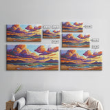 Colorful Sunset, Clouds, Mountains, Framed Canvas Print vibrant beach wall decor, sky and sea painting, boho art, coastal living room