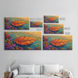 Leaf, Autumn, Floating, Nature, Framed Canvas Print, Fall themed leaf painting, cozy seasonal decor, rustic kitchen wall art