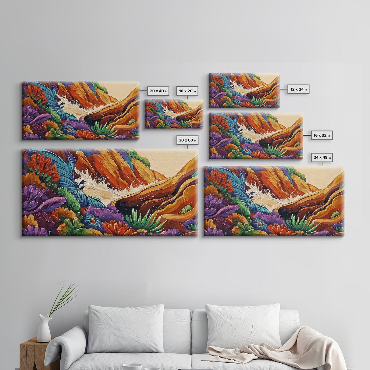 Rocky Wave Crash, Bold Ocean Splash, Coastal Nature Art, Framed Canvas Print, Vibrant Bathroom Decor, Colorful Beach Scene
