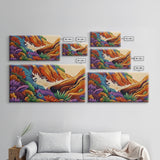 Rocky Wave Crash, Bold Ocean Splash, Coastal Nature Art, Framed Canvas Print, Vibrant Bathroom Decor, Colorful Beach Scene